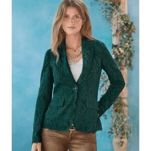 Sundance Cardigan Womens Medium Fairy Green Lace Overlay Jacket Tailored Blazer*